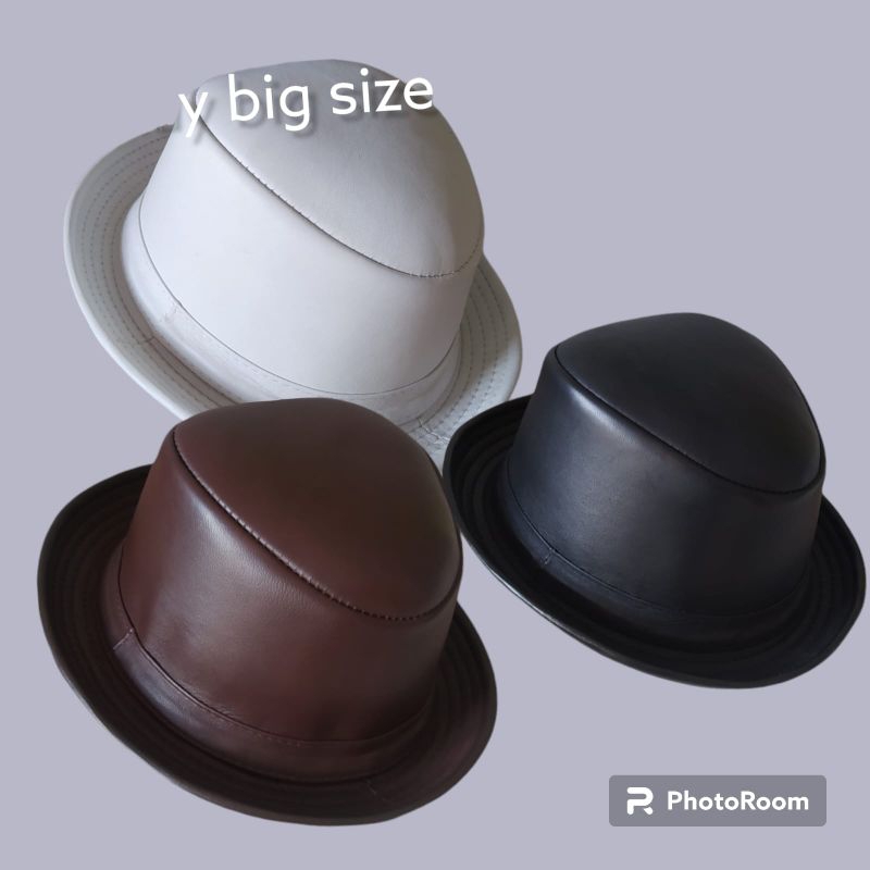 Topi koboy laken fedora pria wanita kulit asli sedia big size ukuran besar XXL XXXL