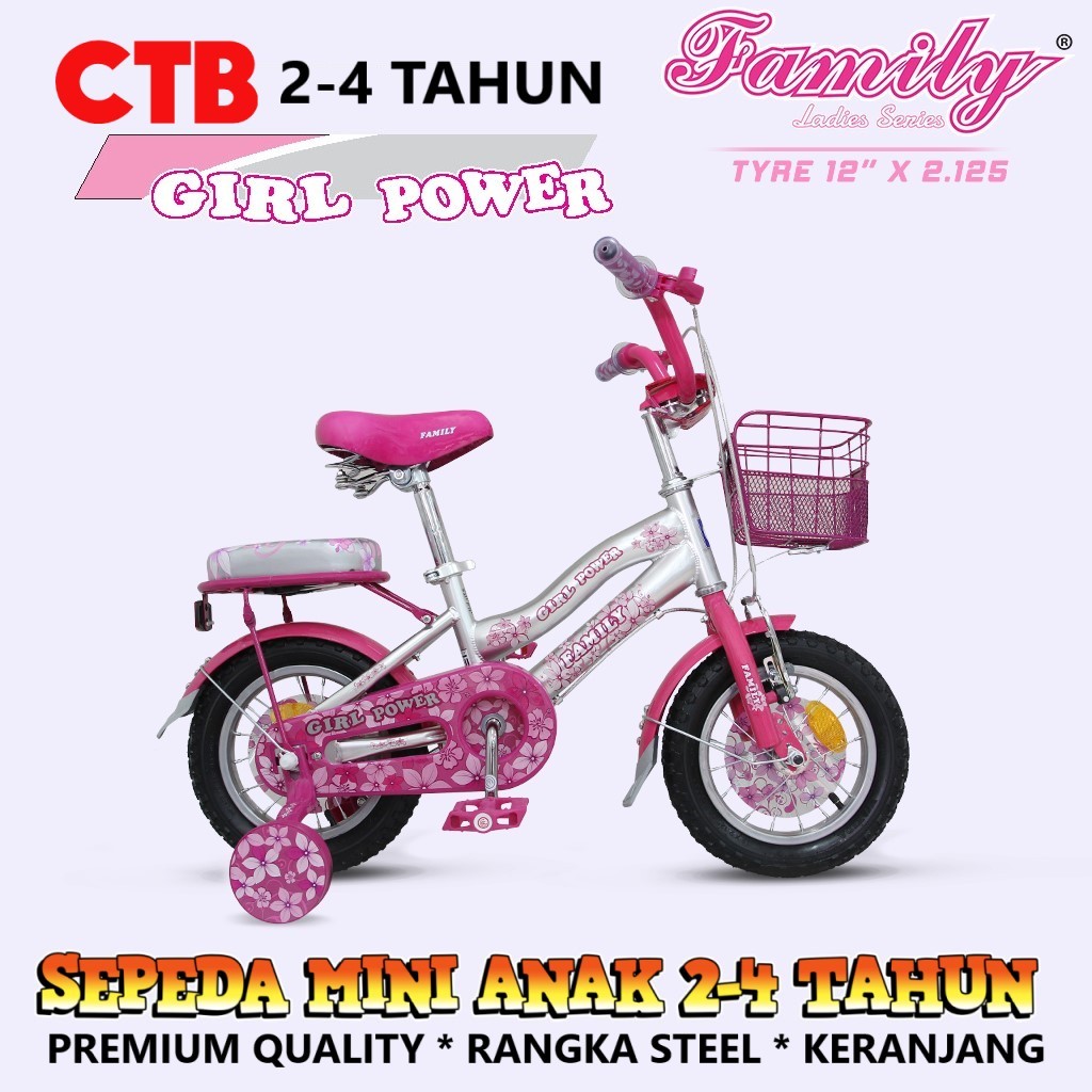 12" Family Girl Power CTB 2-4 Tahun Low-Step Frame Girl Kids Bike Sepeda Anak Perempuan