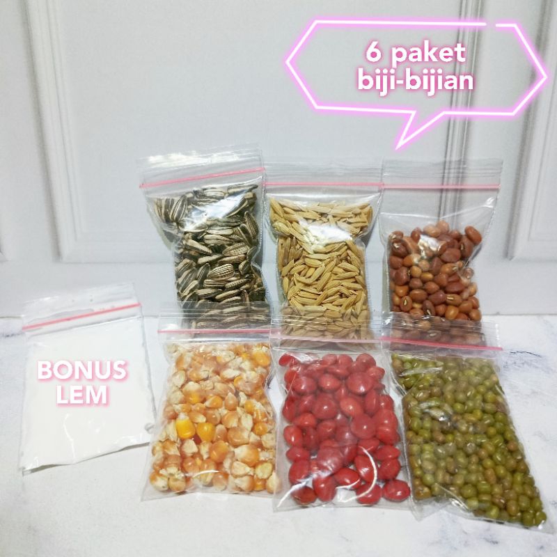 6 macam Paket kolase biji-bijian untuk kerajinan tangan