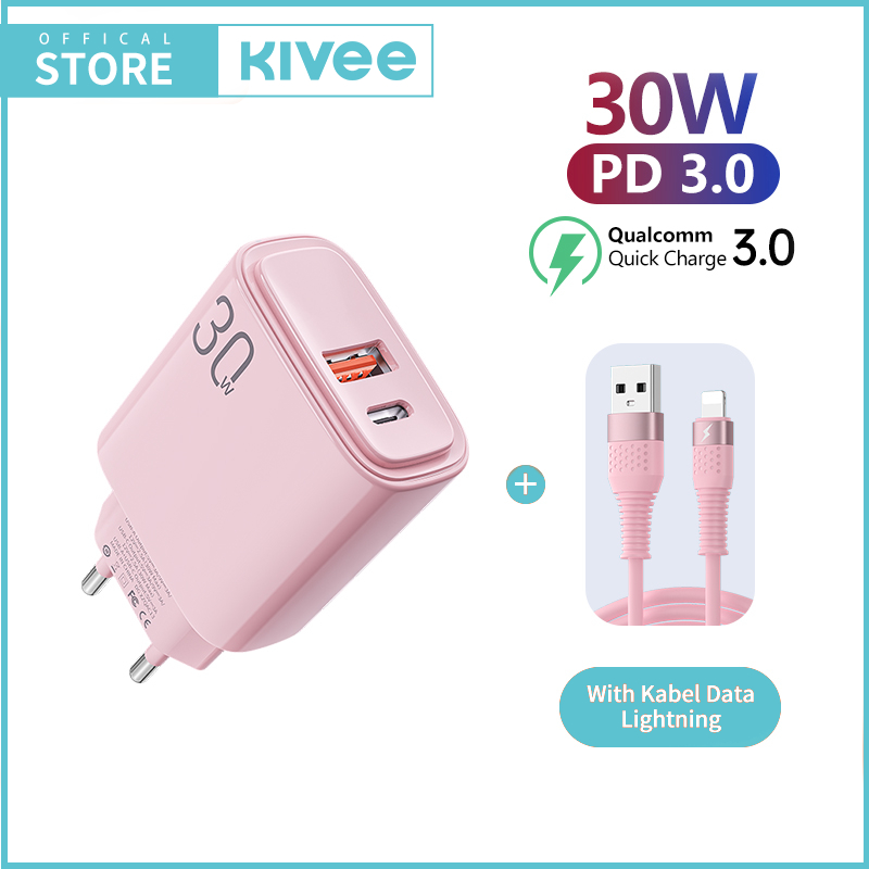 (HOT)KIVEE Charger iphone Fast Charging 30W Dual Port Macaron For Samsung Xiaomi Vivo OPPO