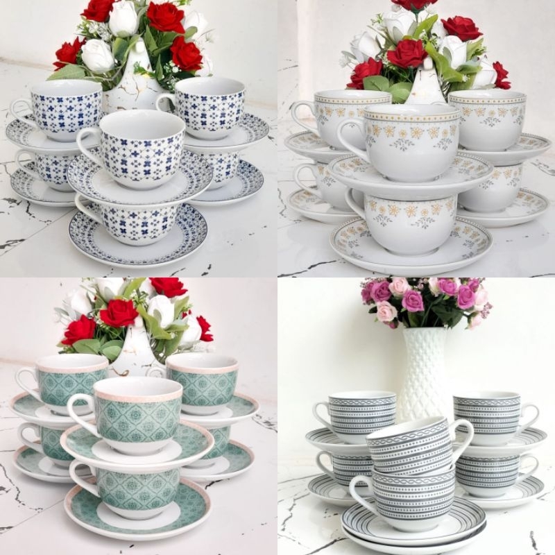 < INSTAN > KOPIN CANGKIR SET  WARNA DAN TATAKAN/GELAS/CANGKIR KOPI 6 PCS