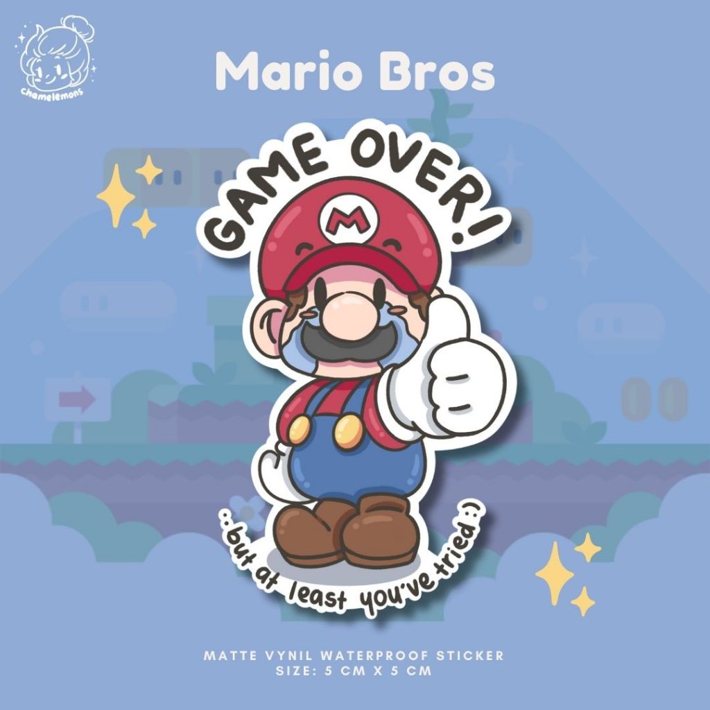 

Mario Bros Meme - Waterproof Vynil Matte Sticker | Uk. 5 x 5 cm | Game Fanart