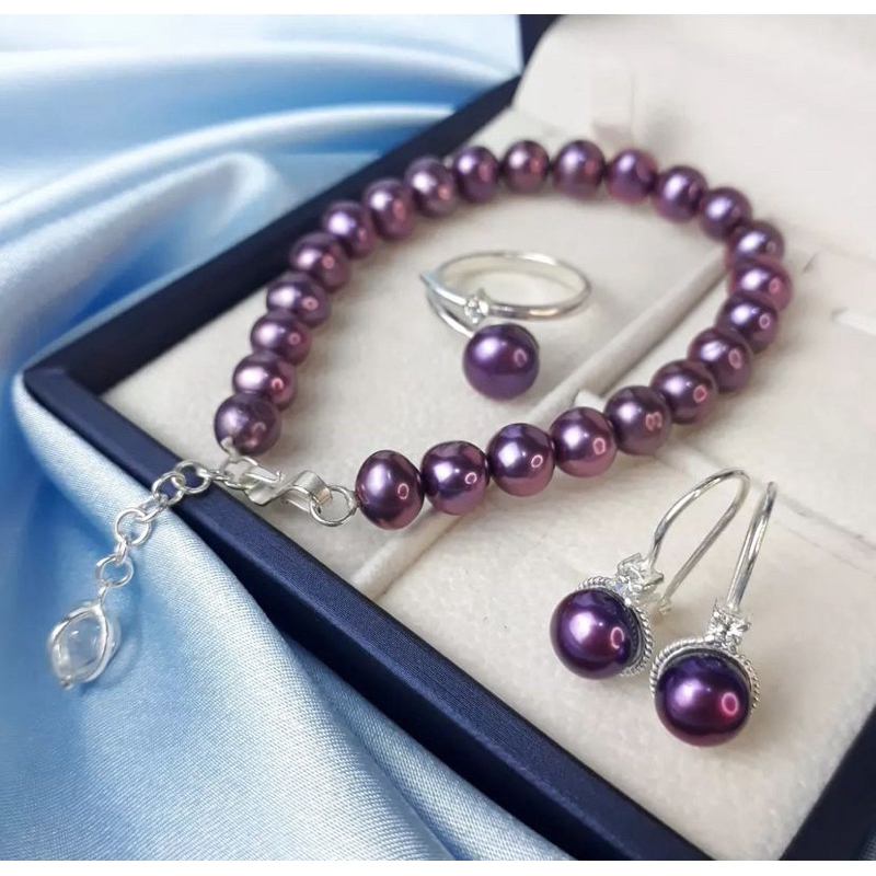 Set Perak 925  Mutiara Air Tawar asli Lombok Bersertifikat Aksesoris Perhiasan Set Paket Aksesoris P