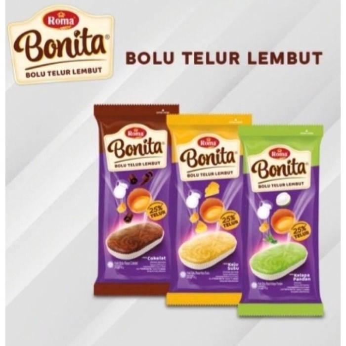 ROMA BONITA BOLU TELUR LEMBUT COKELAT / KEJU SUSU / KELAPA PANDAN