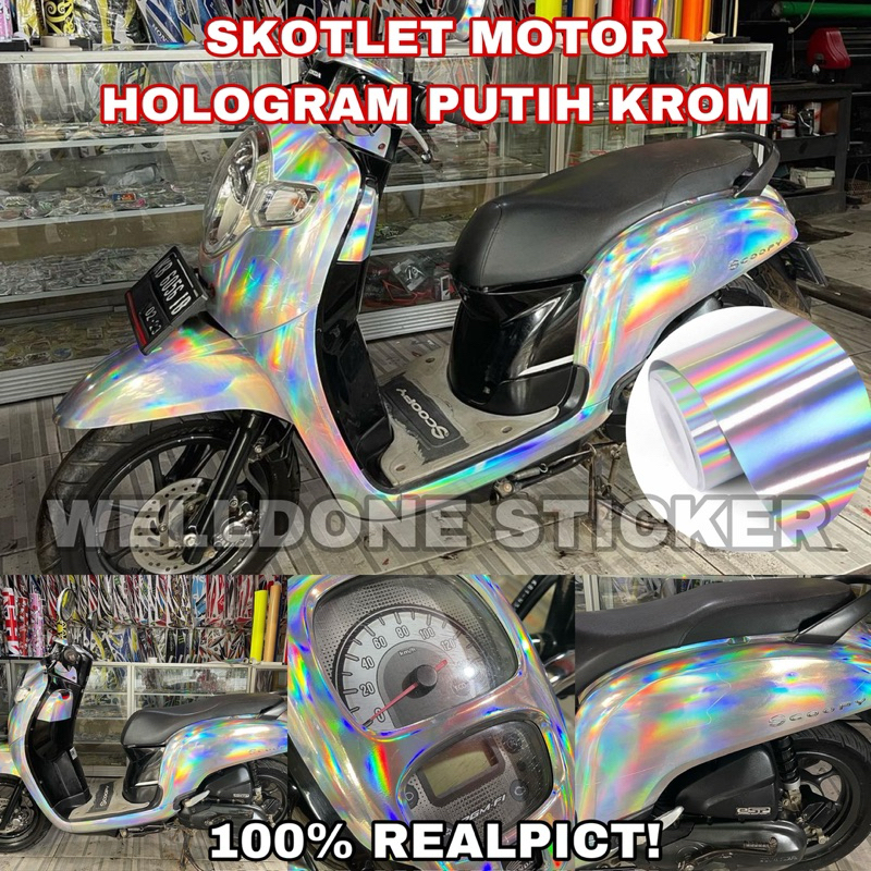 skotlet hologram laser krom silver stiker motor hologram pelangi krom
