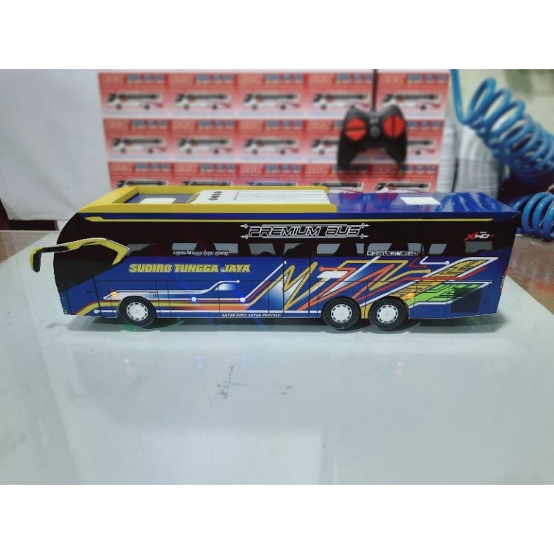 Miniatur Bus RC Sudiro Tungga Jaya STJ DRAKA Remote Control DETIL RAPIH FULL TELOLET FULL STROBO FUL