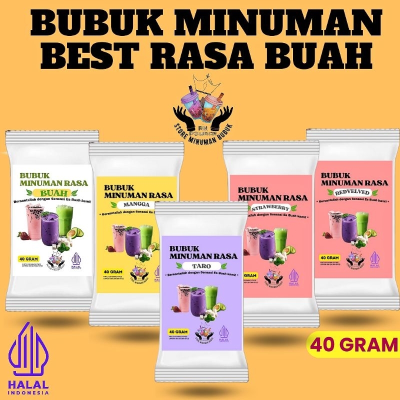 

MINUMAN SACHET 40 GR BUBUK MINUMAN RASA BUAH BUAHAN SERBUK MINUMAN KEKINIAN