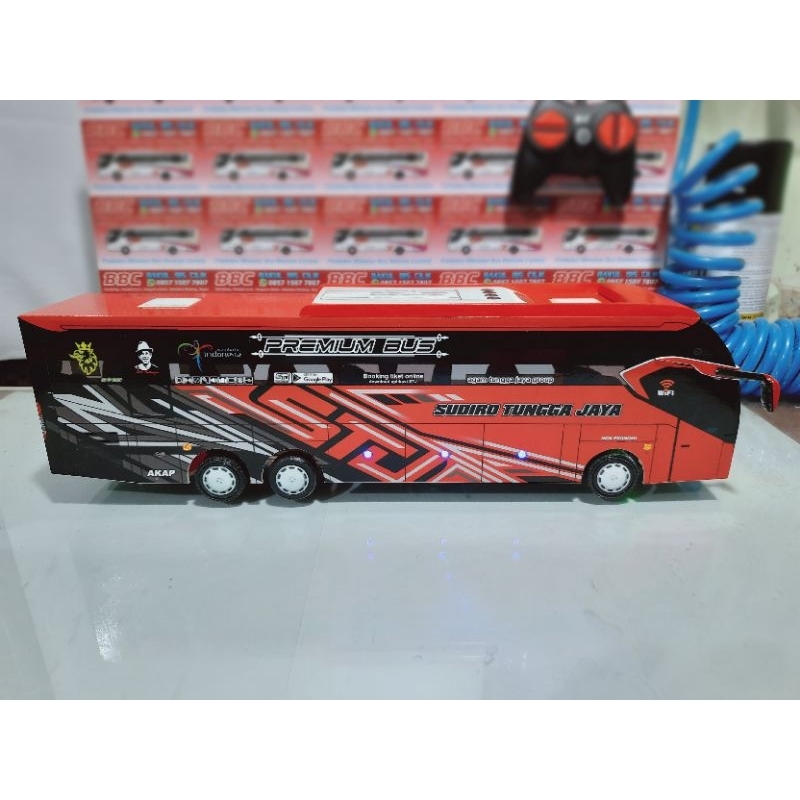Miniatur bus RC Sudiro Tungga Jaya STJ SAMOA remote control DETIL RAPIH FULL TELOLET FULL STROBO FUL