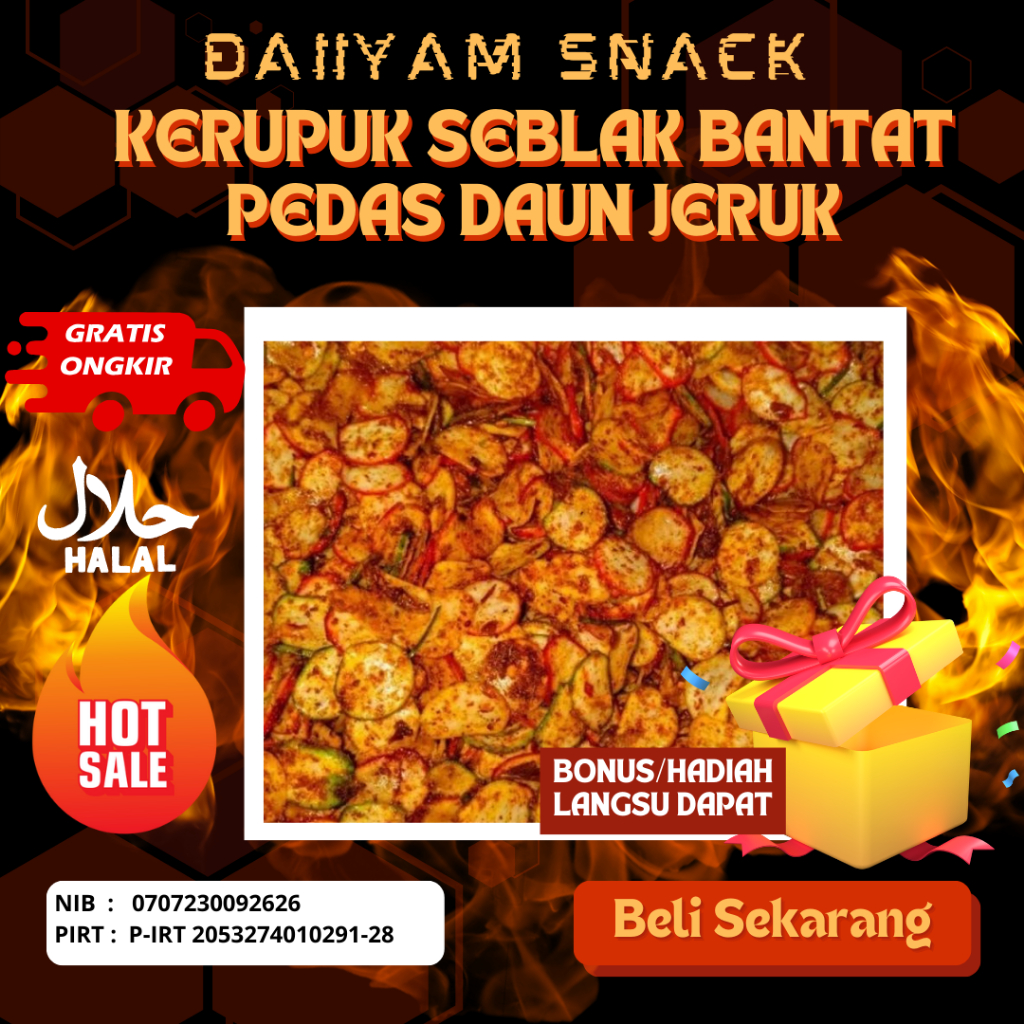 

Krupuk Seblak Bantat Pedas daun jeruk 1 Kg