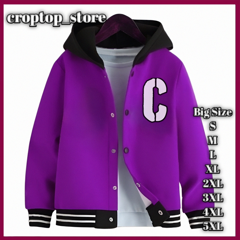 HOODIE VARSITY WANITA EGGPLANT PURPLE COLOR JUMBO 2XL 3XL 4XL 5XL 6XL JACKET BASEBALL INISIAL BIGSIZ