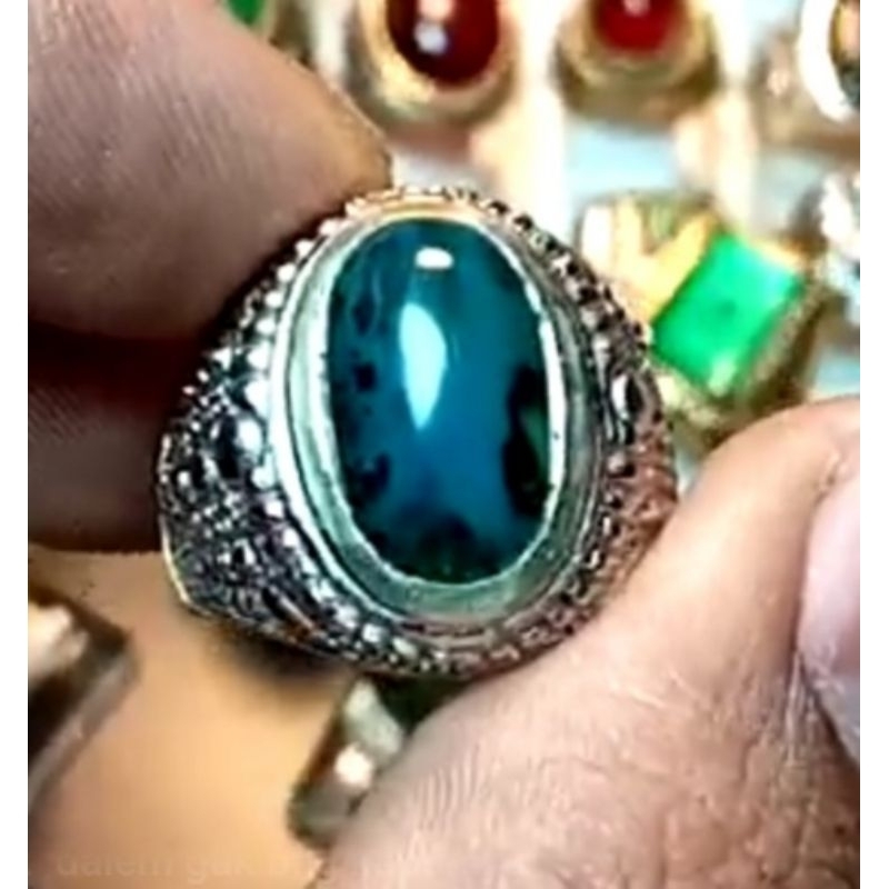 Full Gratis Ongkir , Batu Bacan Chrysocolla Natural Asli Ring 9 Alpaka Super