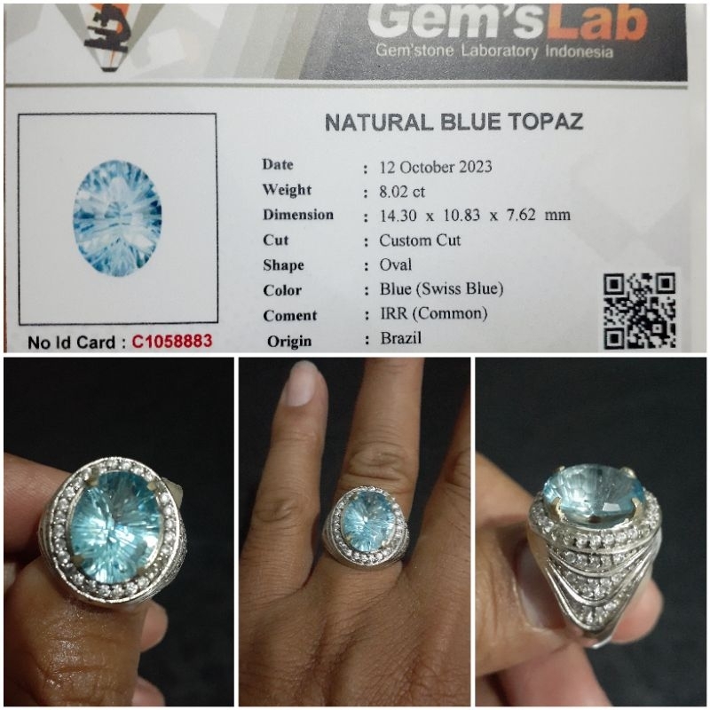 Batu Natural Blue Topaz Swiss Blue sudah Memo GLI, Jaminan Natural 100%