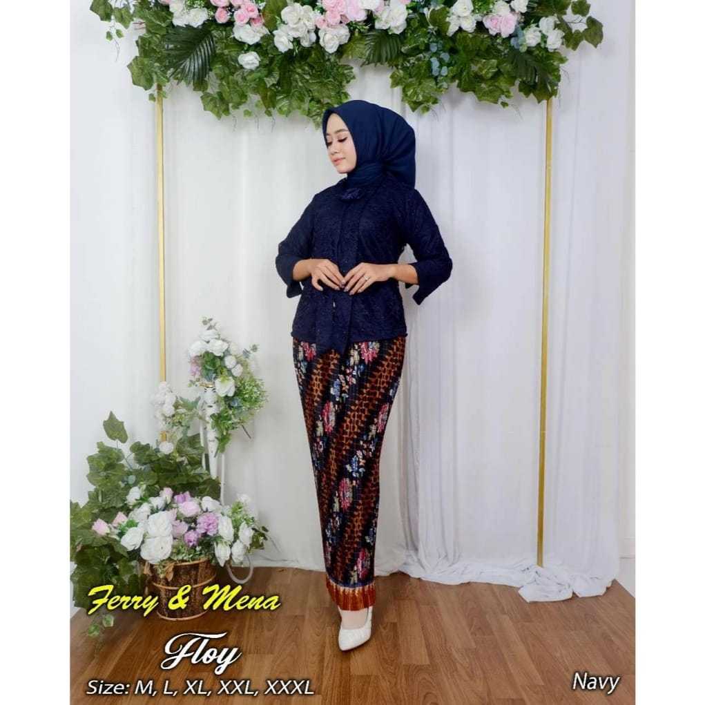 SET KEBAYA FLOY BRUKAT NAVY FULL FURING/KEBAYA BUSUI/KEBAYA WISUDA/KEBAYA BRUKAT/KEBAYA DWI SINTA