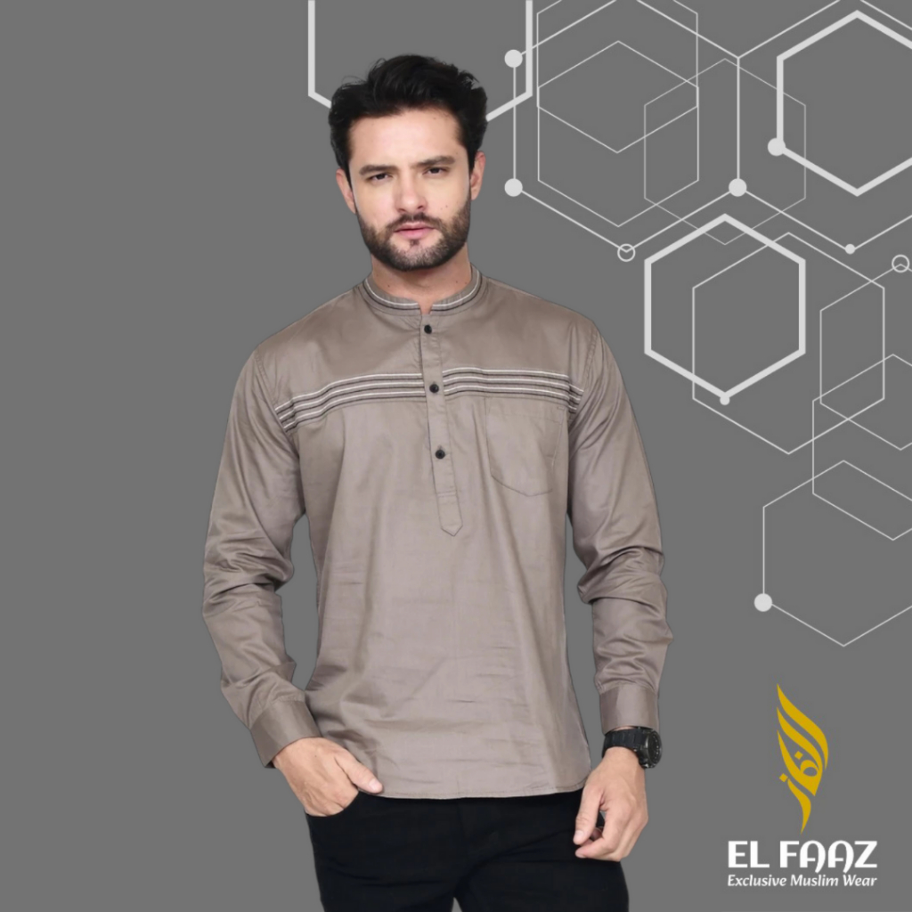 Baju Koko Mocca MH Benang Lengan Panjang Pria Kemeja Koko Muslim Baju Koko Coklat By El Faaz