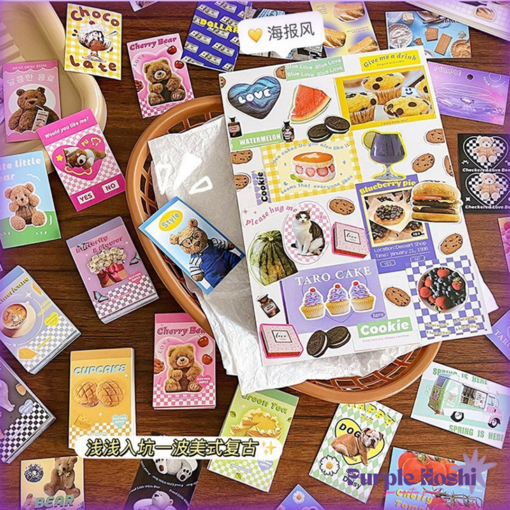 

Purple Hoshi 50Pcs Retro Sticker Deco Cute DIY Buku Jurnal Scrapbook