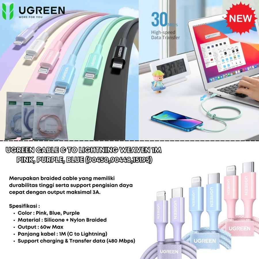 UGREEN MFI KABEL LIGHTNING IPHONE 11 12 PRO CHARGER IPAD PRO CABLE