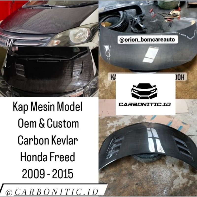 Kap Mesin Model Oem Look & Custom Honda Freed 2009 - 2015 Carbon Kevlar Asli
