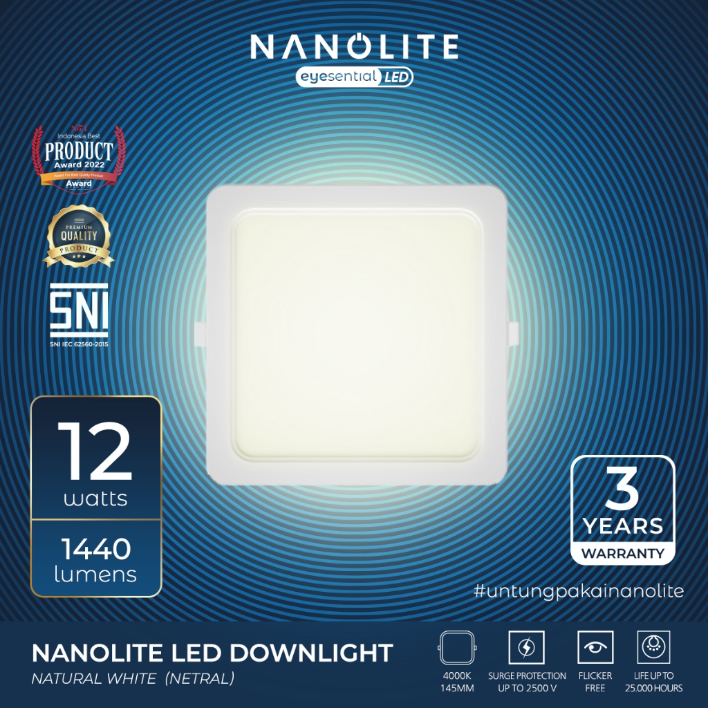 Nanolite Lampu Downlight Square 12W 4000K Natural