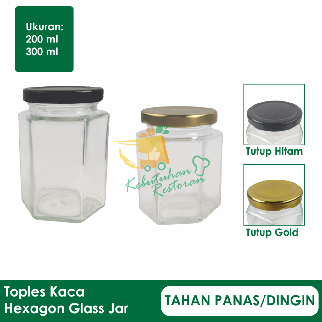 [Toples Baru] Glass Jar / Botol Kaca Hexagonal 200ml / 300ml / Botol Madu / Selai / Jam Cake in Jar 