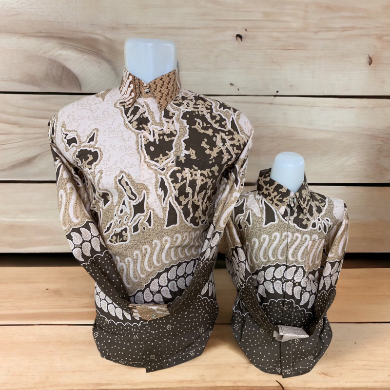 CREAM DAUN Batik pria lengan panjang lapisan furing hero,warna crem,batik kantoran,baju batik lengan