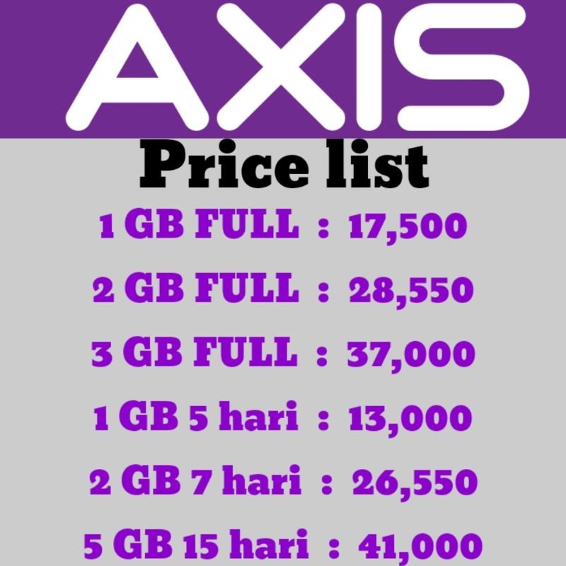 Paket data exis termurah 1gb 2gb 3gb axis paket data