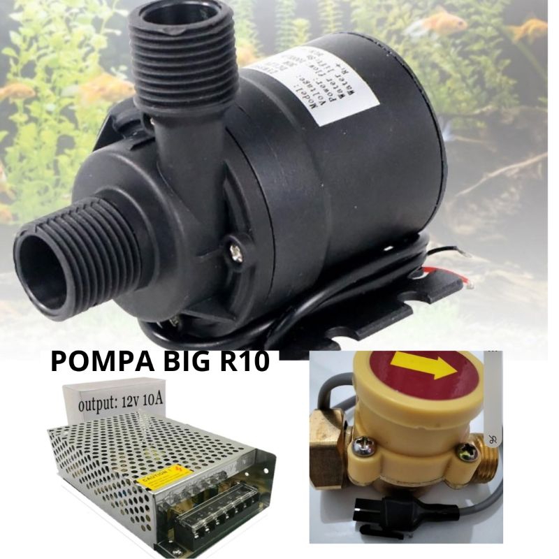 Pompa Air Celup Mini 12volt Big R10+power supplay 10Ampere+flow switch 1/2-1/2