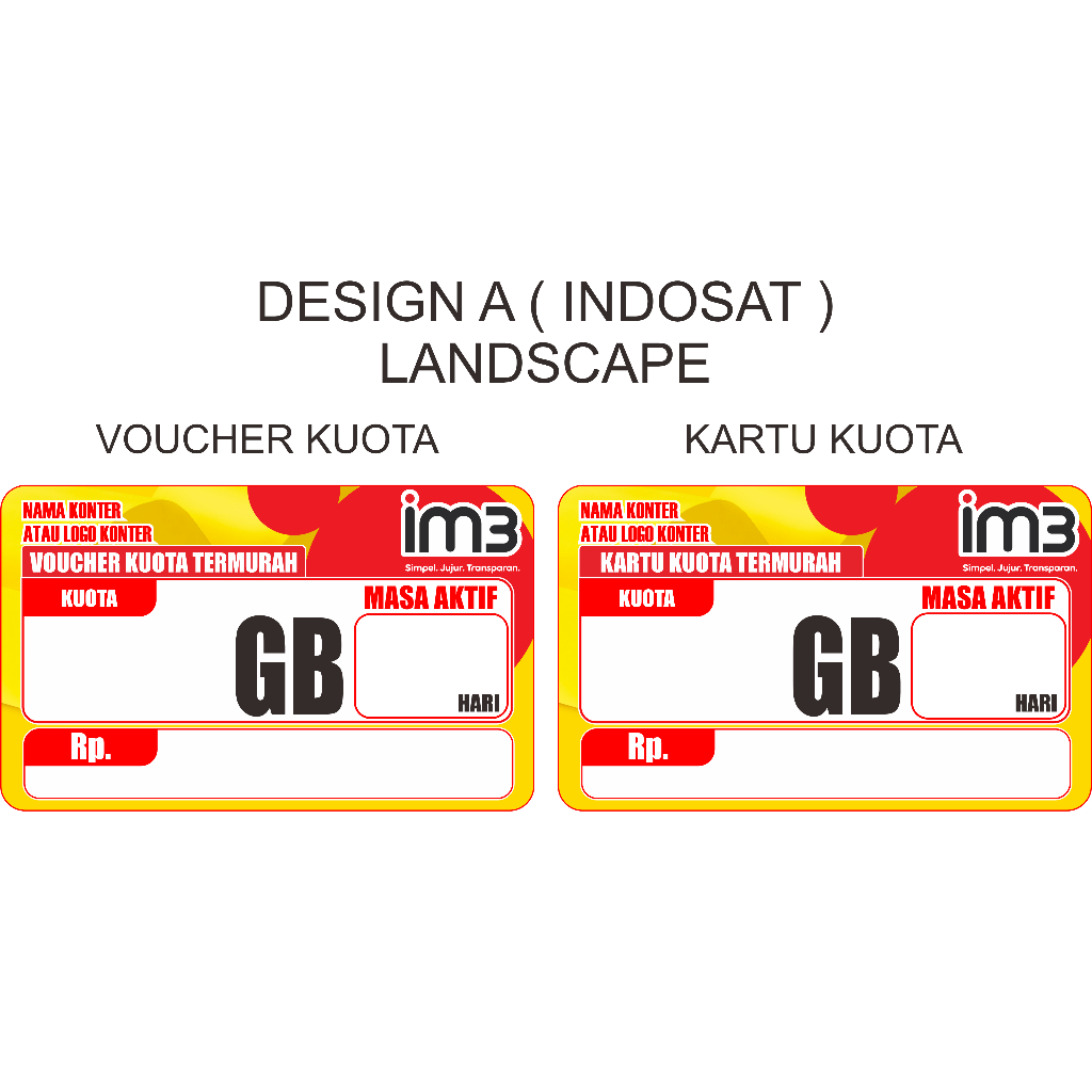 BAHAN TEBAL SEPERTI KTP - LABEL HARGA / PRICE TAG KONTER INDOSAT VOUCHER KUOTA / KARTU KUOTA LANDSCA