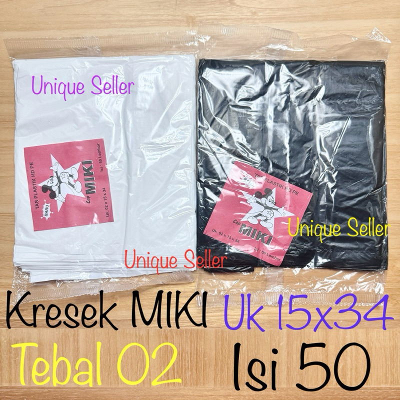 [Isi50] Kresek MIKI 15x34 cm Tebal 02 Hitam Putih / Kantong Kresek MIKI Uk 15 / Kantong Plastik HD