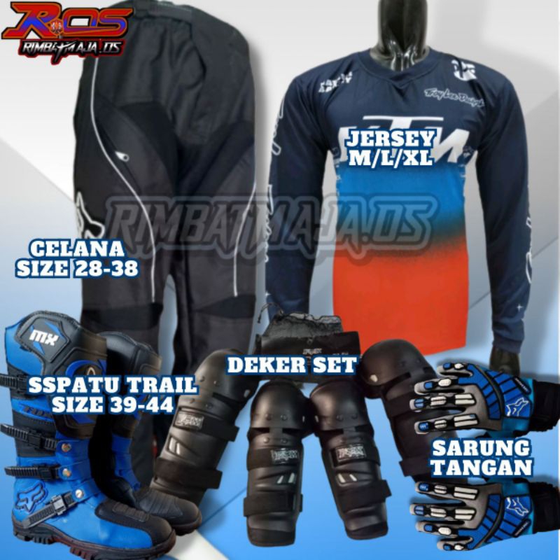 Paket Fullset Jersey motor Trail motocross Dewasa Baju celana Cross  sepatu sarung tangan moto cross