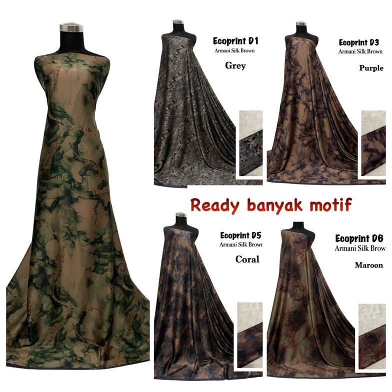 Bahan Kain Armani silk brown ecoprint import  armany silk abstrak  kain silk meteran gamis mukena