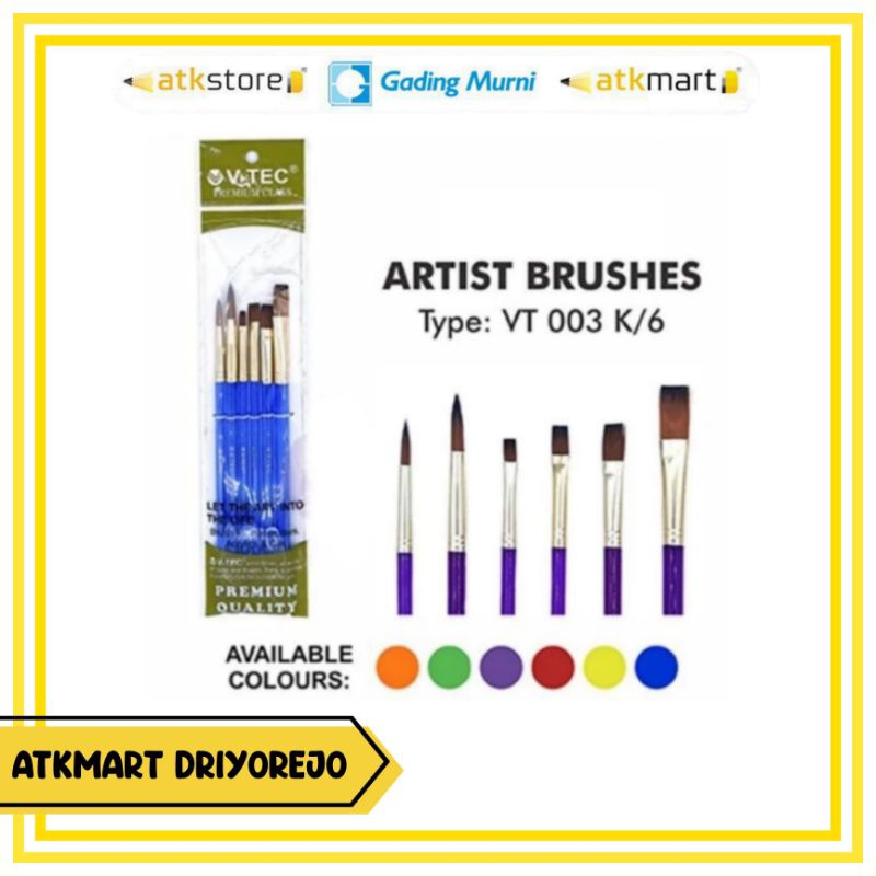 

V-TEC KUAS LUKIS SET TYPE VT 003/K ISI 6 PCS - ARTIST BRUSH SET