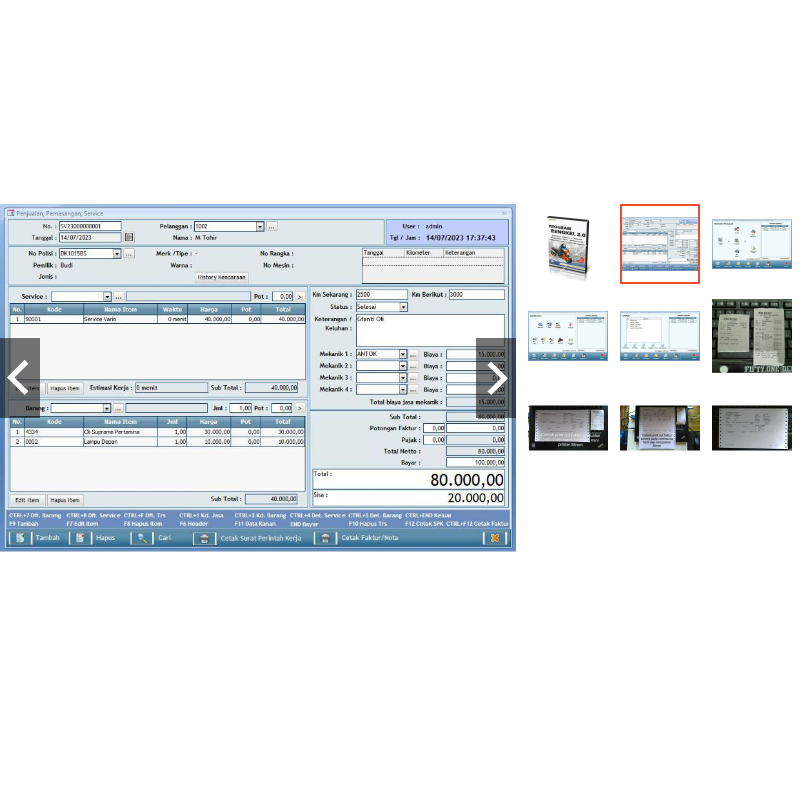 Software Bengkel Toko Spare Part Kendaraan, Service Kendaraan