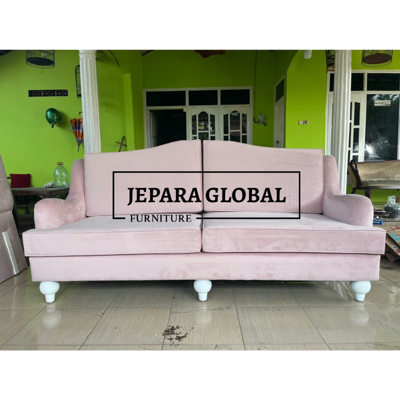 READY STOCK JUAL MURAH  Sofa tamu jok jati Soft Pink - kursi tamu murah - kursi tamu jati sofa Bed j