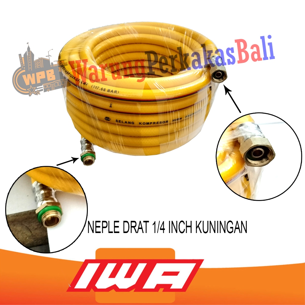IWA Selang Angin Kompresor 10 Meter High Pressure 120 Bar Tekanan Tinggi Selang 8.5mm Neple 1/4 Inch