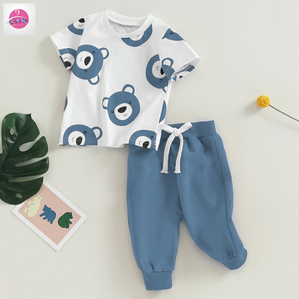 Lvk_outfit 12.12 Birthday Sale Set Monalisa Bear anak unisex  | anak usia  3bulan - 2tahun | Baju An