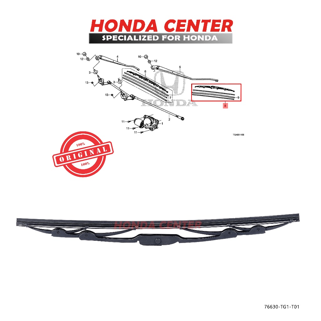 Wiper Depan Kiri Pendek Honda Brio 2013 2014 2015 Original