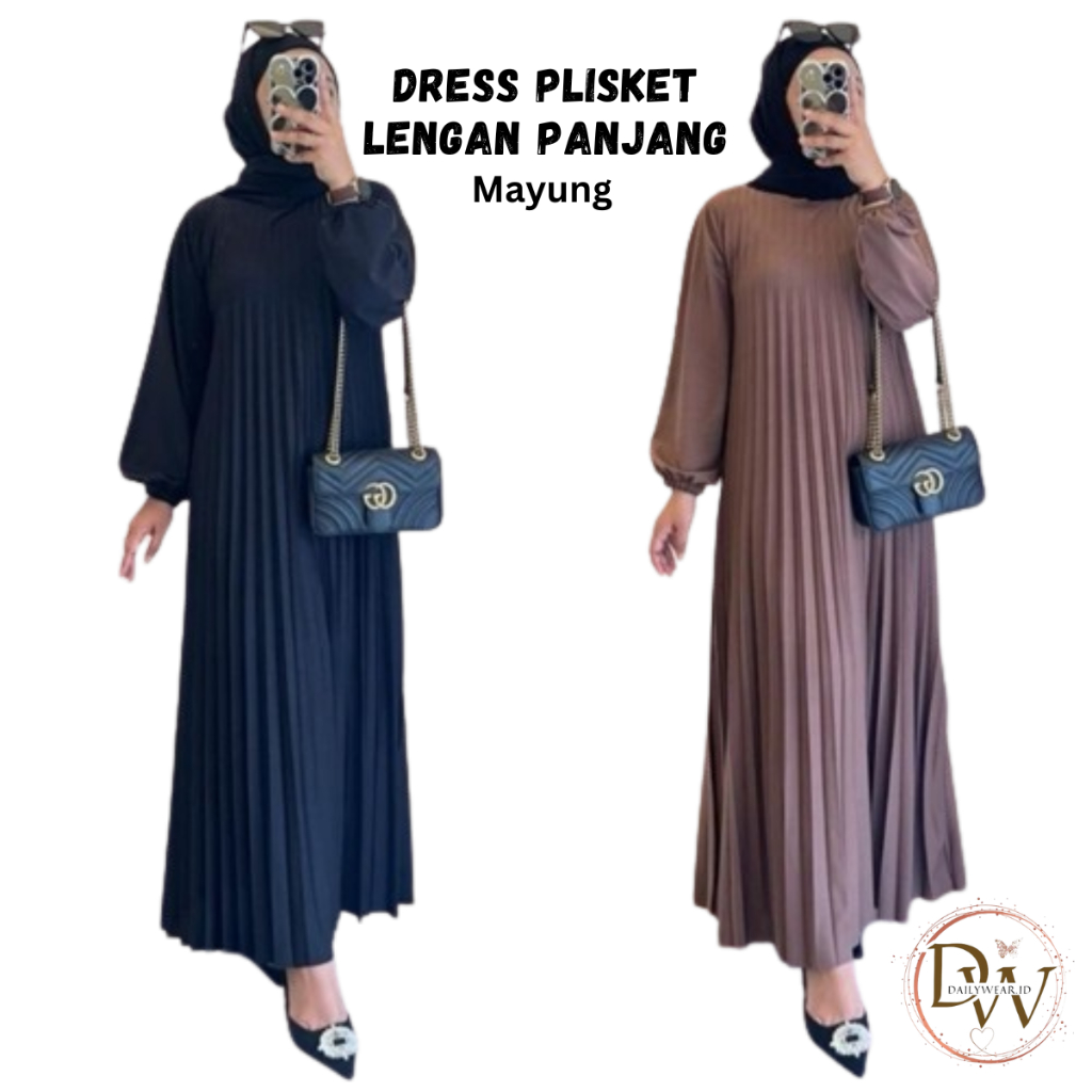 Gamis Plisket Payung Syari Lengan Panjang Terbaru - Inner Dress Plisket Maxy - Pleats Dress