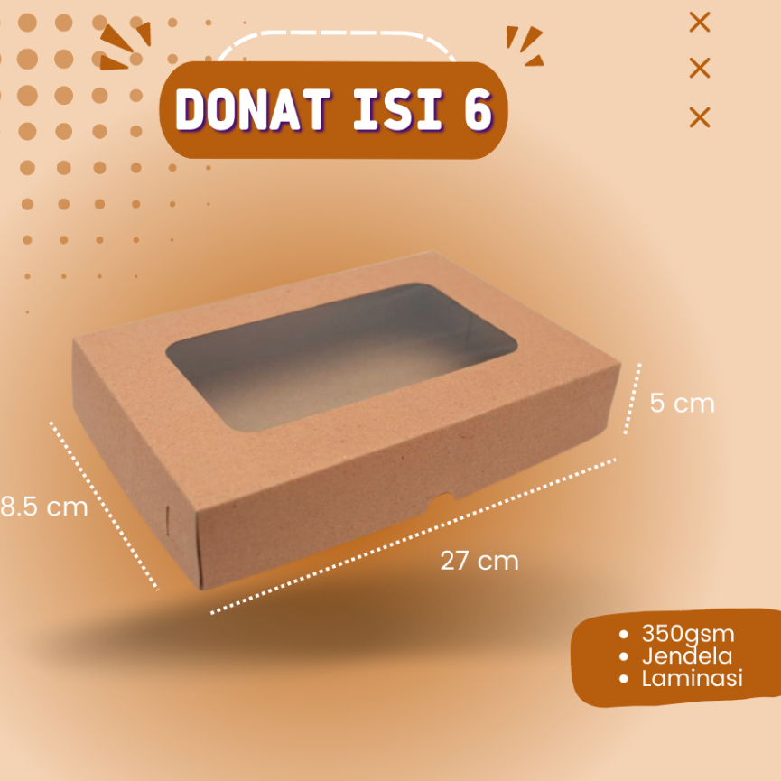 

Dus Kraft 27x18,5x5cm 300gsm laminasi dalam / Dus Donat isi 6 / dus roti / dus kraft / dus donat pcs