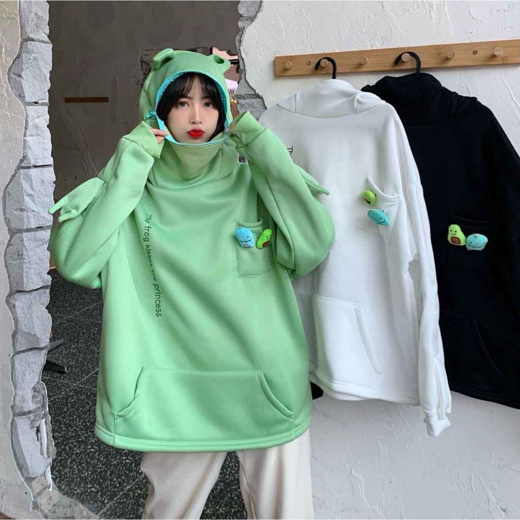 Diskon 70% untuk grosir【Ready Stock】Korean Style Hijau Ukuran Besar Fleece Hoodies Wanita Jahitan Lu