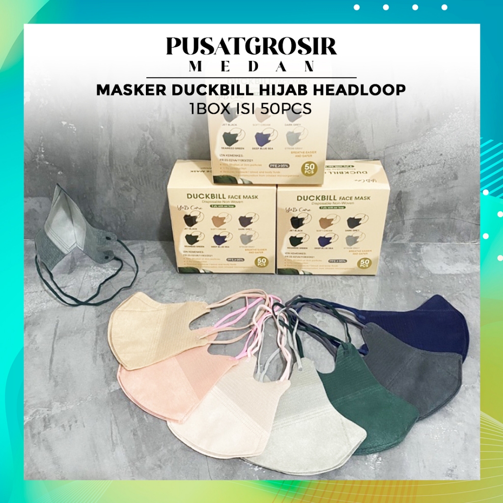 MASKER DUCKBILL HIJAB 3 PLY ISI 50 PCS/ BOX
