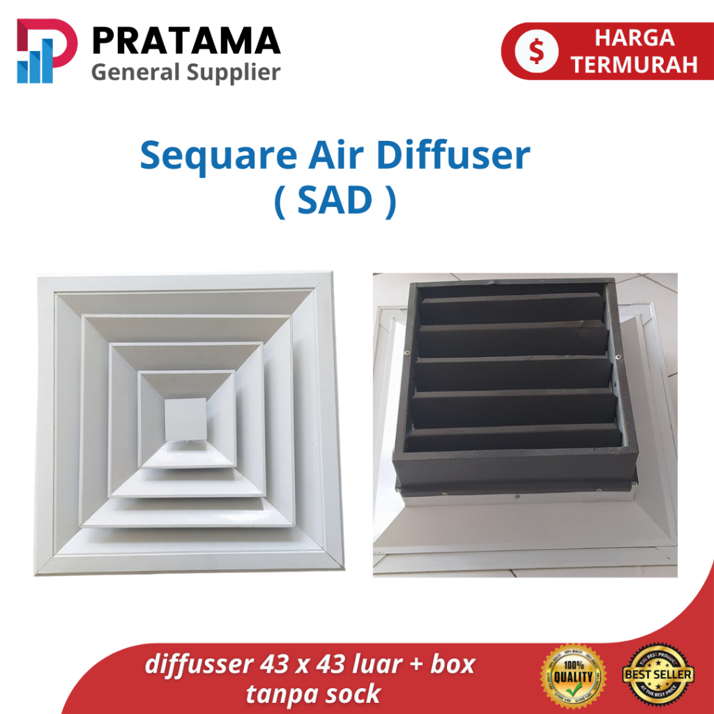supply air diffusser grille 40 x 40 luar + obd tanpa sock | surabaya