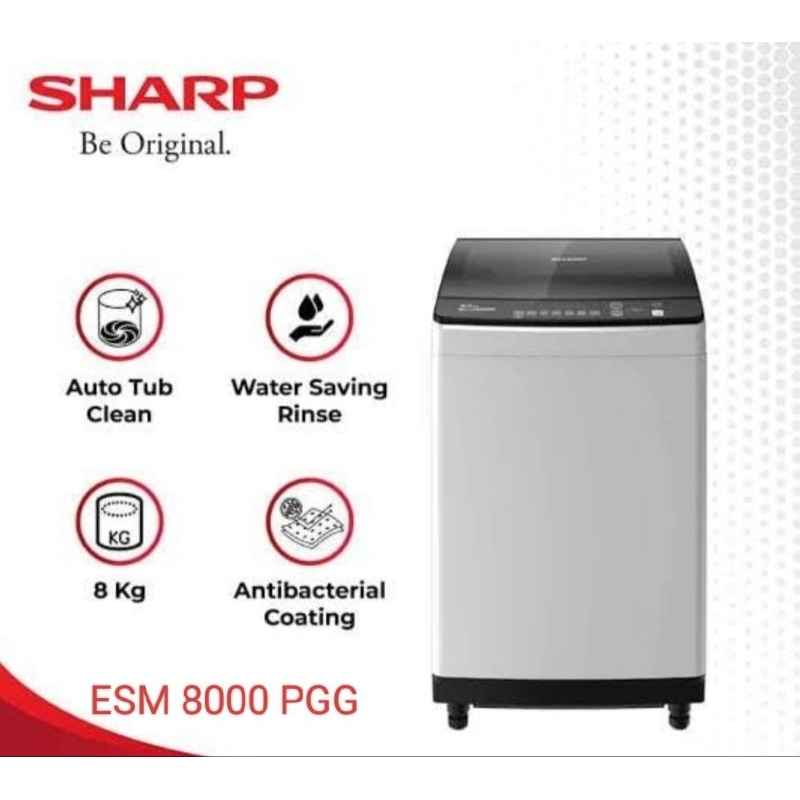 MESIN CUCI 1 TABUNG SHARP 8KG OTOMATIS ESM 8000 PGG TOP LOADING
