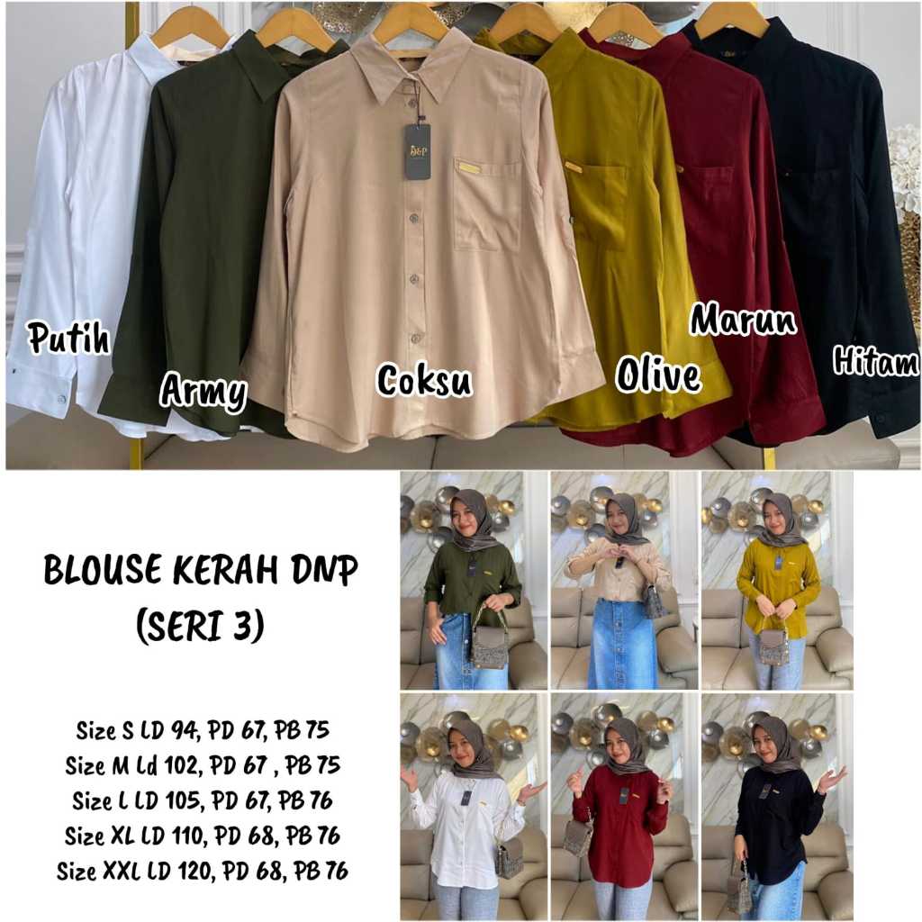 BLOUSE KERAH DNP , SERI 3 , SERI 2, NEW BLOUSE DNP Kerah, KEMEJA KERJA, BLOUSE KATUN
