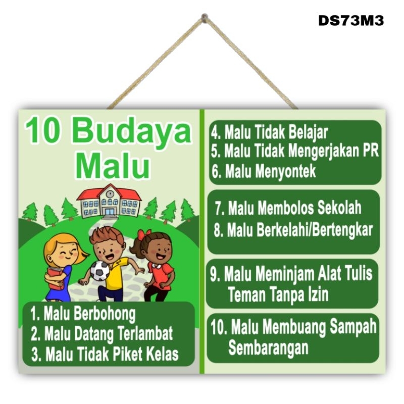 Hiasan dinding Poster 10 BUDAYA MALU JUMBO SIZE 30x40 cm gantungan edukasi sekolah anak SD paud smp 