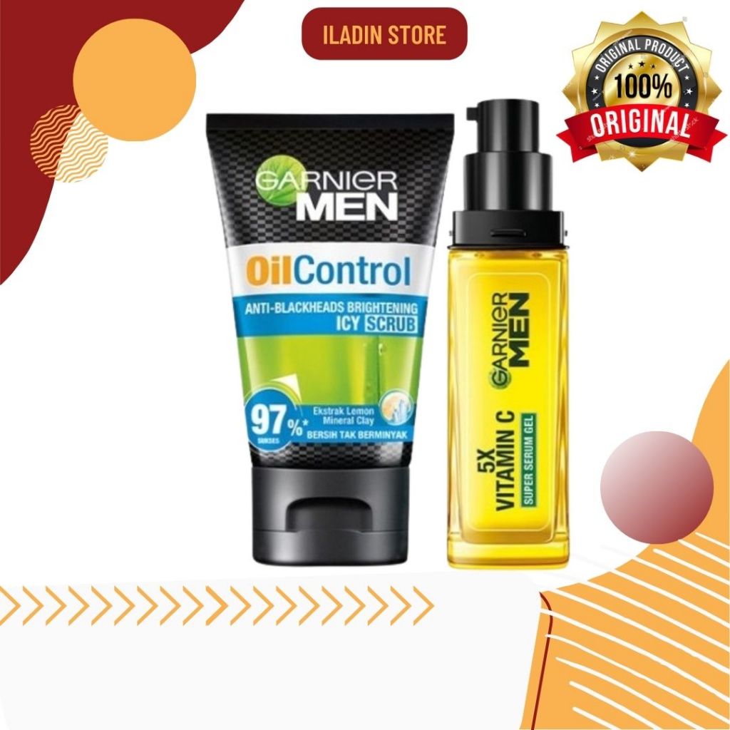 PAKET Garnier Men Oil Control Icy Scrub 100ml+ Serum 5X vitamin C