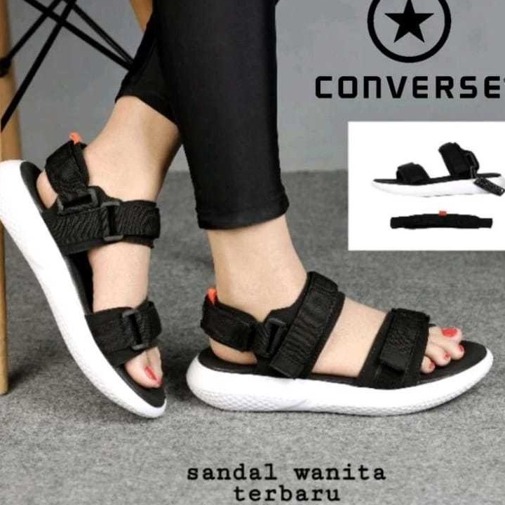 New trxf4F9r Sandal gunung Sandal traveling Fuzy Hitam Putih Sendal Wanita Sandal Tali Gunung Cewek 