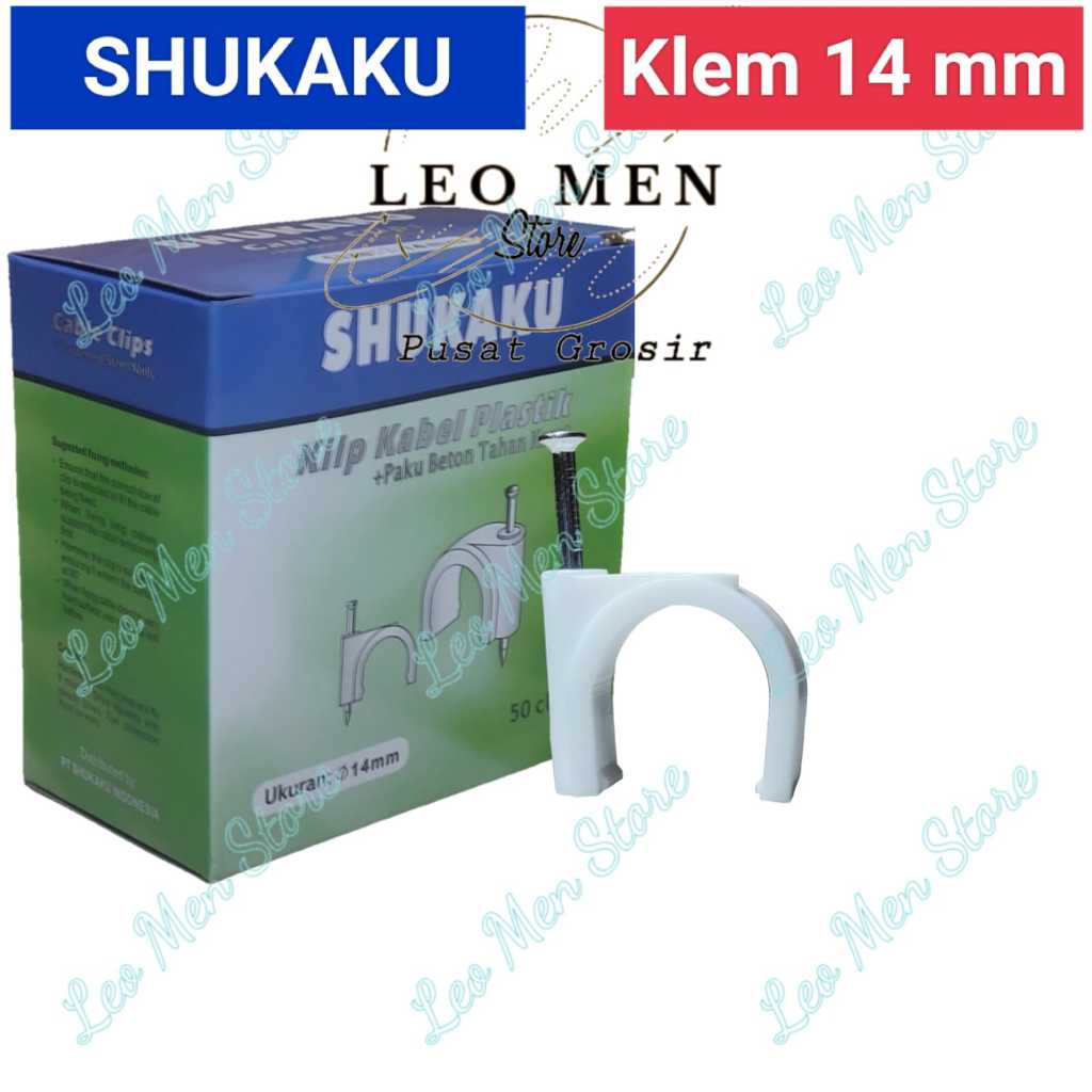 Klem SHUKAKU 14 mm~Klem Pipa 14 mm~Klem Paralon 14 mm~Klem Kabel 14 mm~14 mm~Paku Beton~Putih