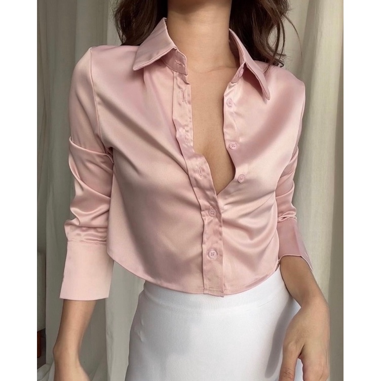 Baru Sampai  Jessica Satin Crop Top Shirt