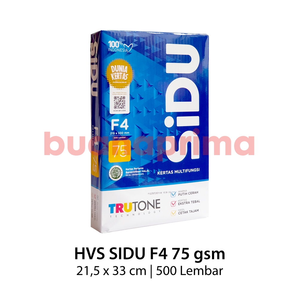 

Kertas HVS Sidu F4 75 gsm per rim Putih Fotocopy Printer Paper Legal Folio