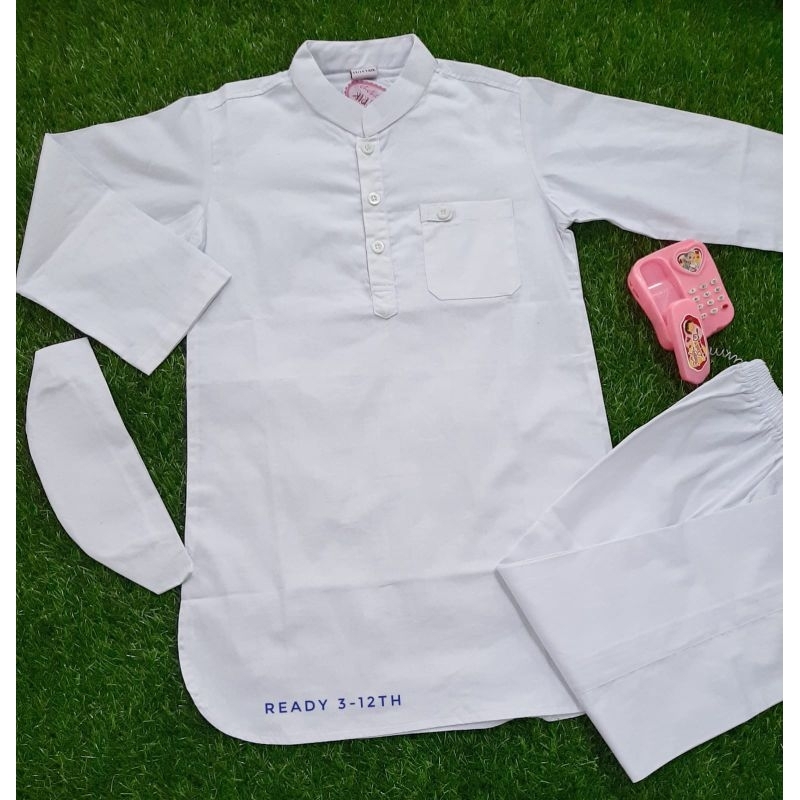 Set Koko Celana Putih  Peci Anak Koko Anak Putih Lengan Panjang Koko Manasik 3-10 Tahun
